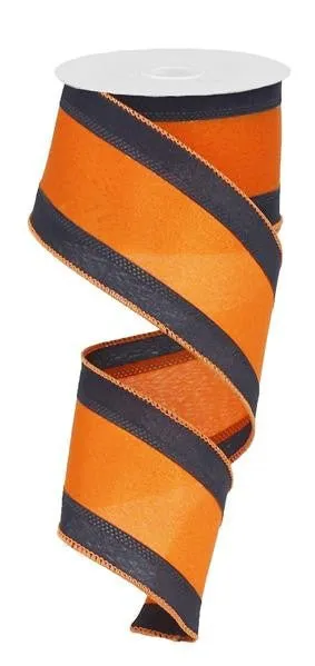 2.5" Satin Tri-Stripe Ribbon: Navy/Orange - 10Yds