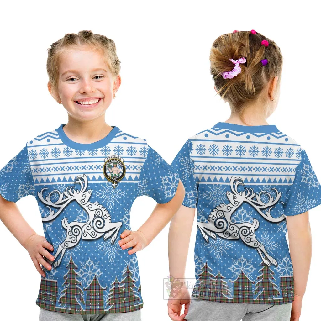 Aikenhead Clan Christmas Kid T-Shirt Celtic Reindeer Style