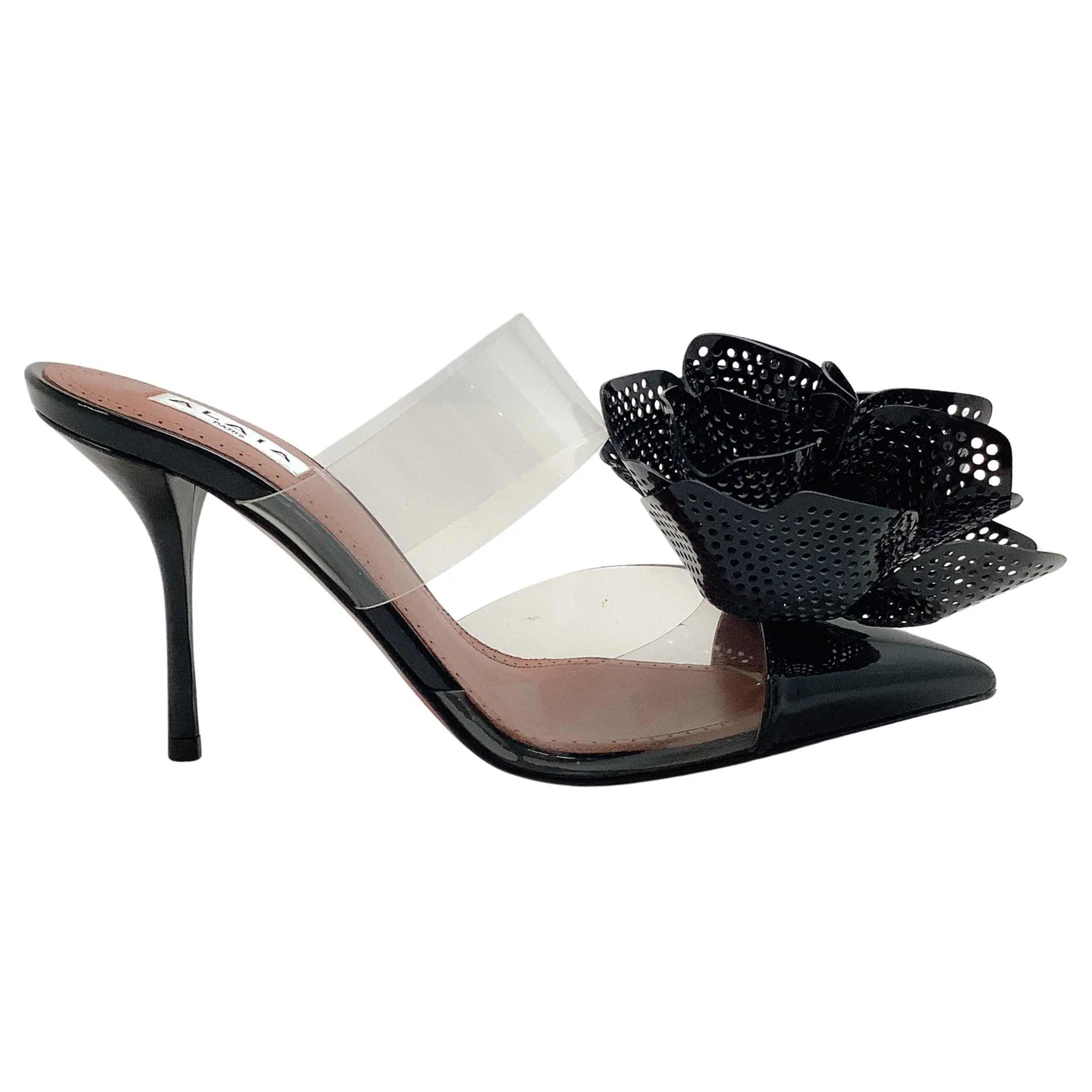 Alaia Black Patent / Clear Fleur 90 Mules