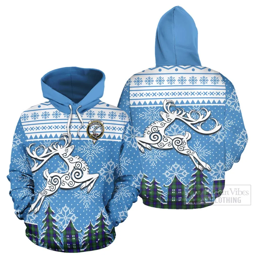 Alexander Clan Christmas Hoodie Celtic Reindeer Style