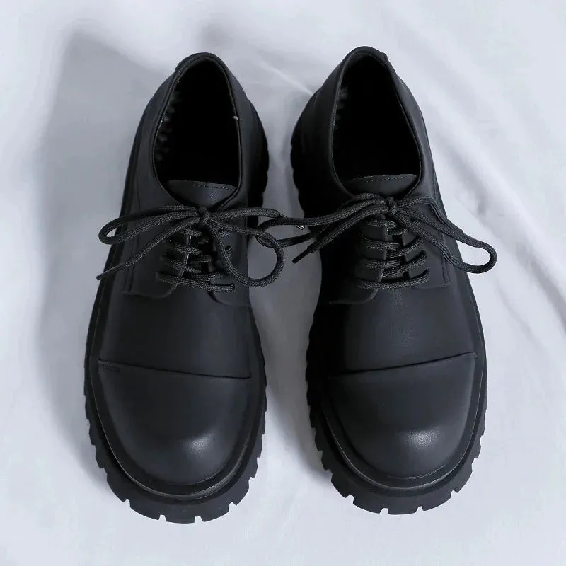 Amozae- Yangji Matt Black Toe Cap Chunky Derby Shoes