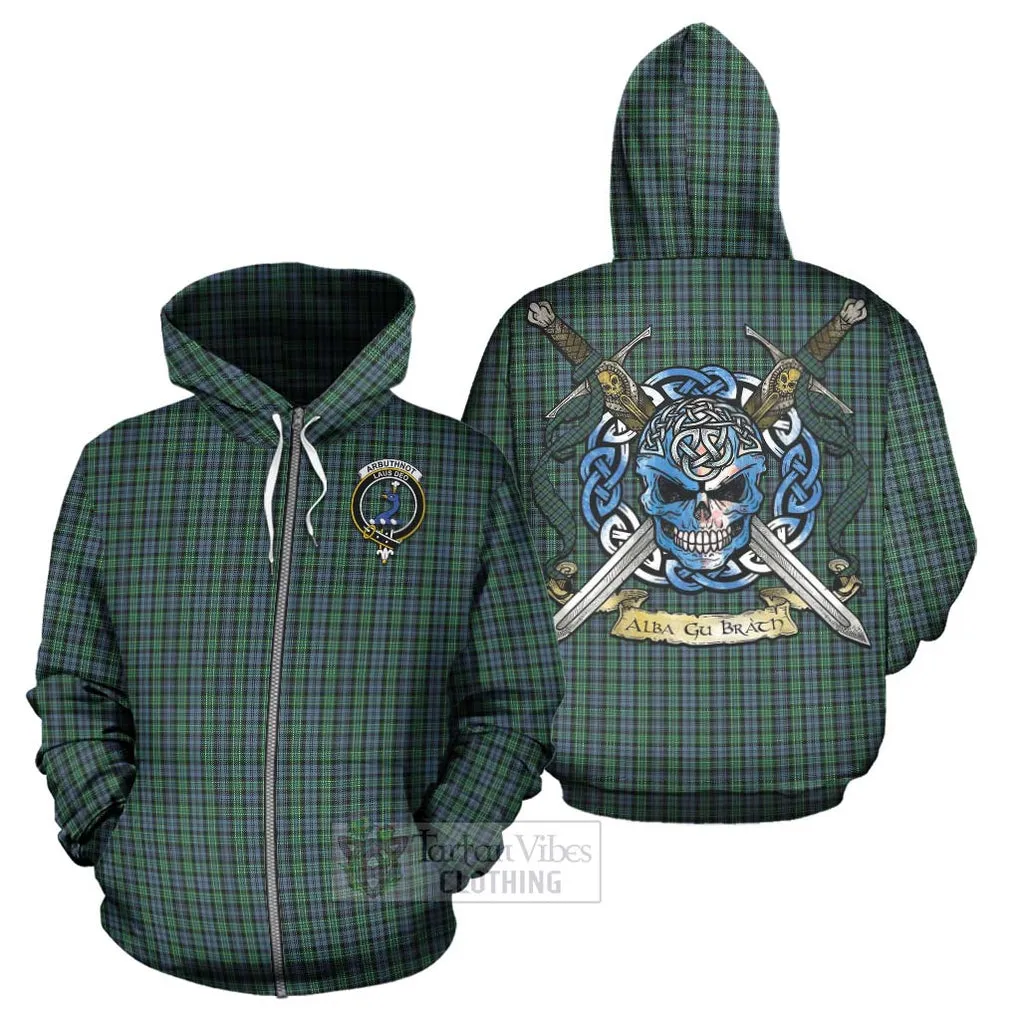 Arbuthnot Tartan Hoodie with Family Crest Celtic Skull Style