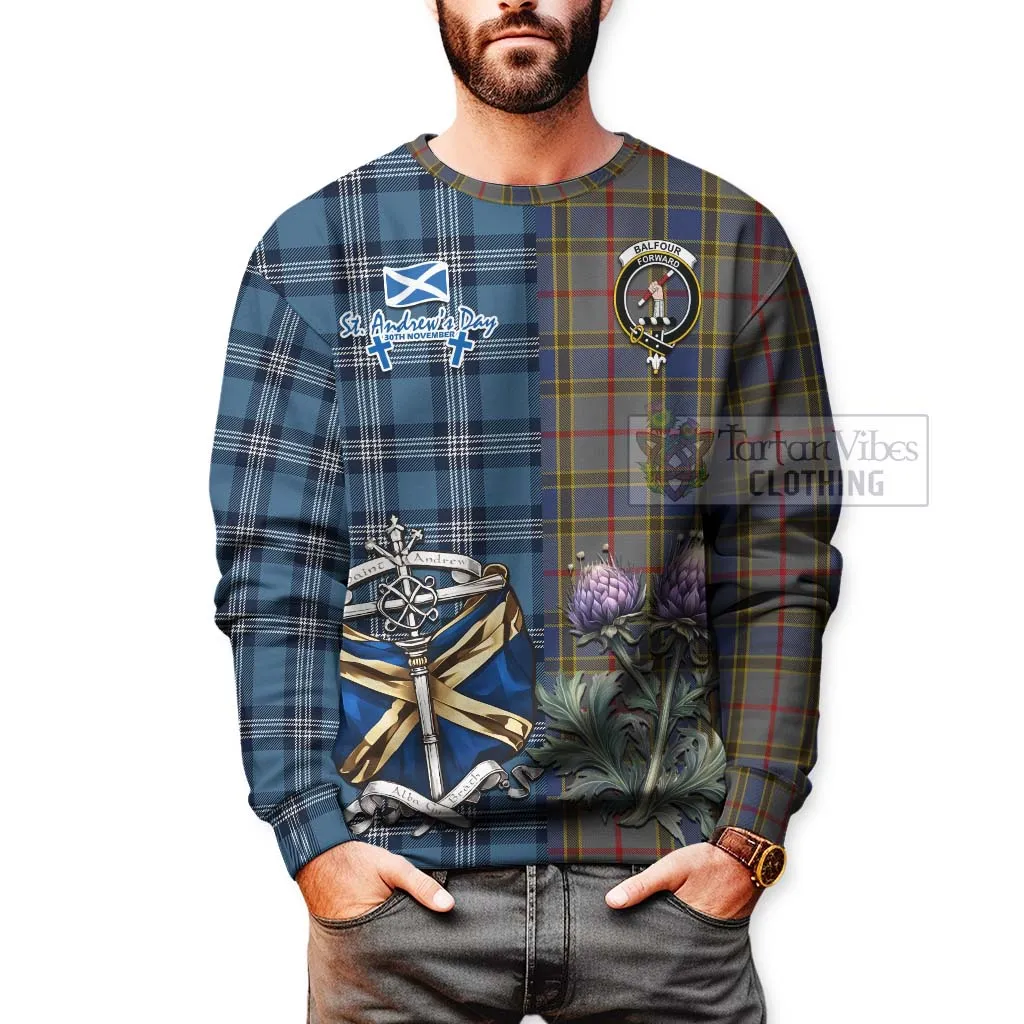 Balfour Tartan Sweatshirt Happy St. Andrew's Day Half Tartan Style