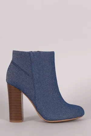 Bamboo Denim Chunky Heeled Ankle Boots