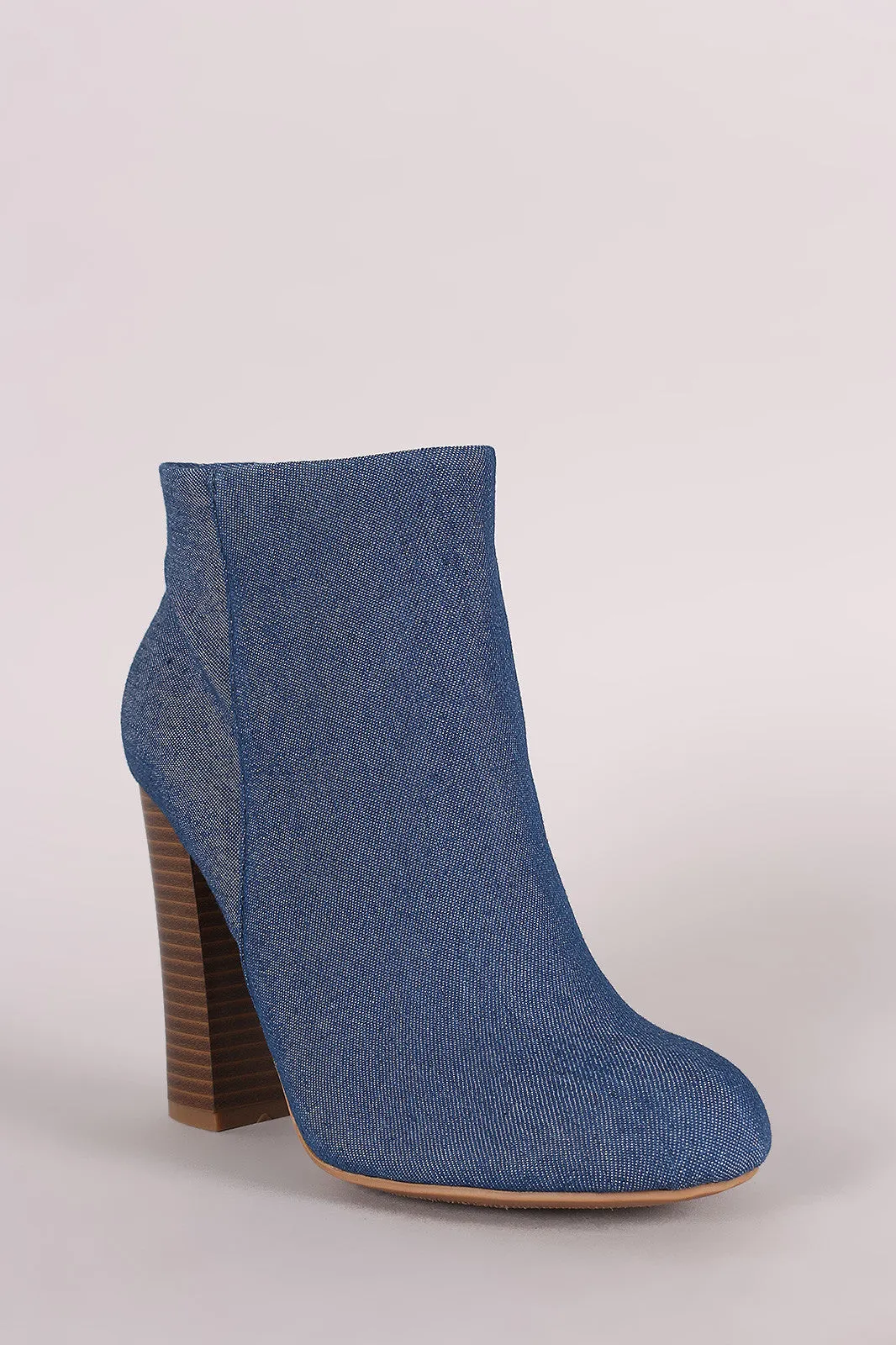 Bamboo Denim Chunky Heeled Ankle Boots