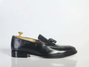 Bespoke Black Leather Tussle Loafer Shoes