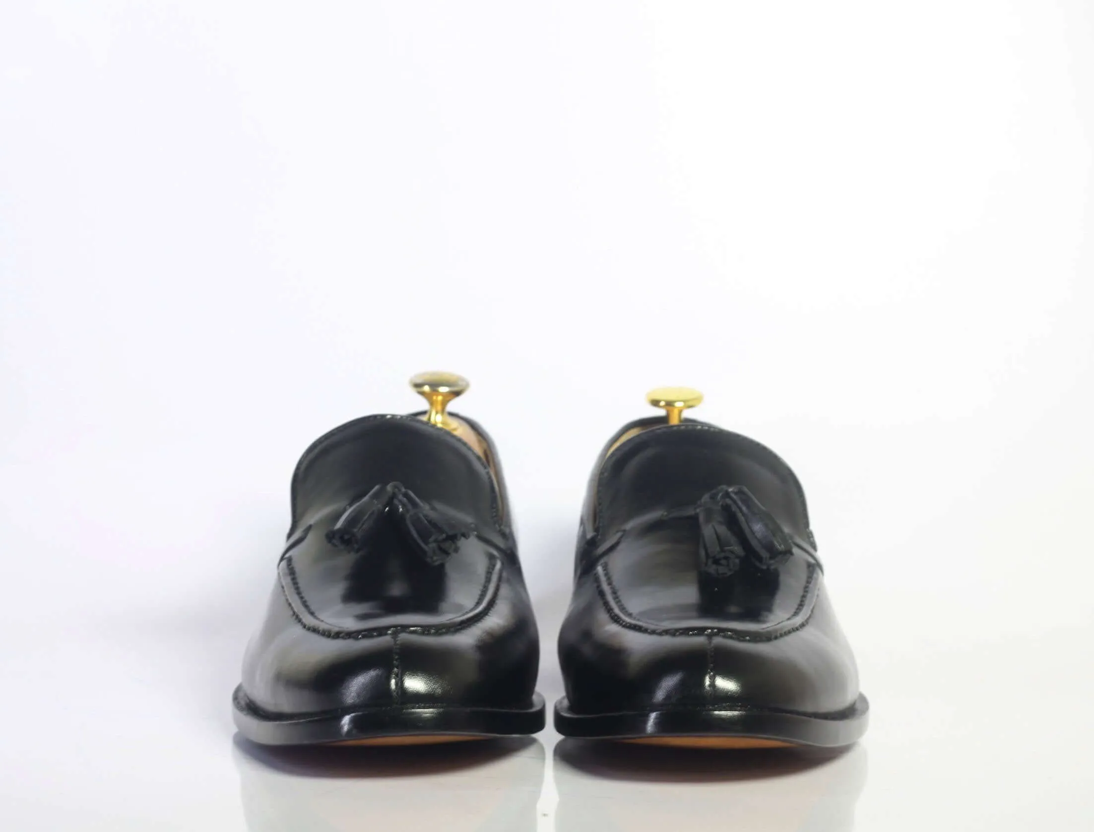 Bespoke Black Leather Tussle Loafer Shoes