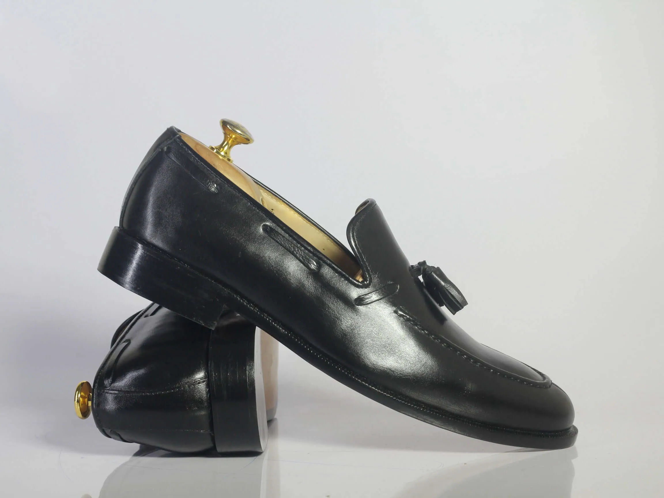 Bespoke Black Leather Tussle Loafer Shoes