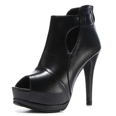 Black Peep Toe Zip-Up Gladiator Heels