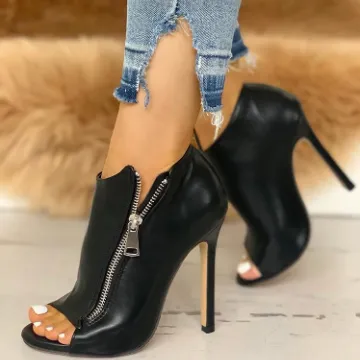 Black Peep Toe Zip-Up Gladiator Heels