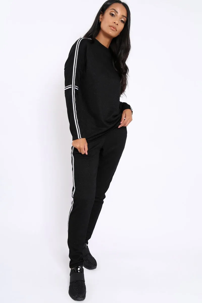 Black Sparkle Striped Loungewear Set - Shellie