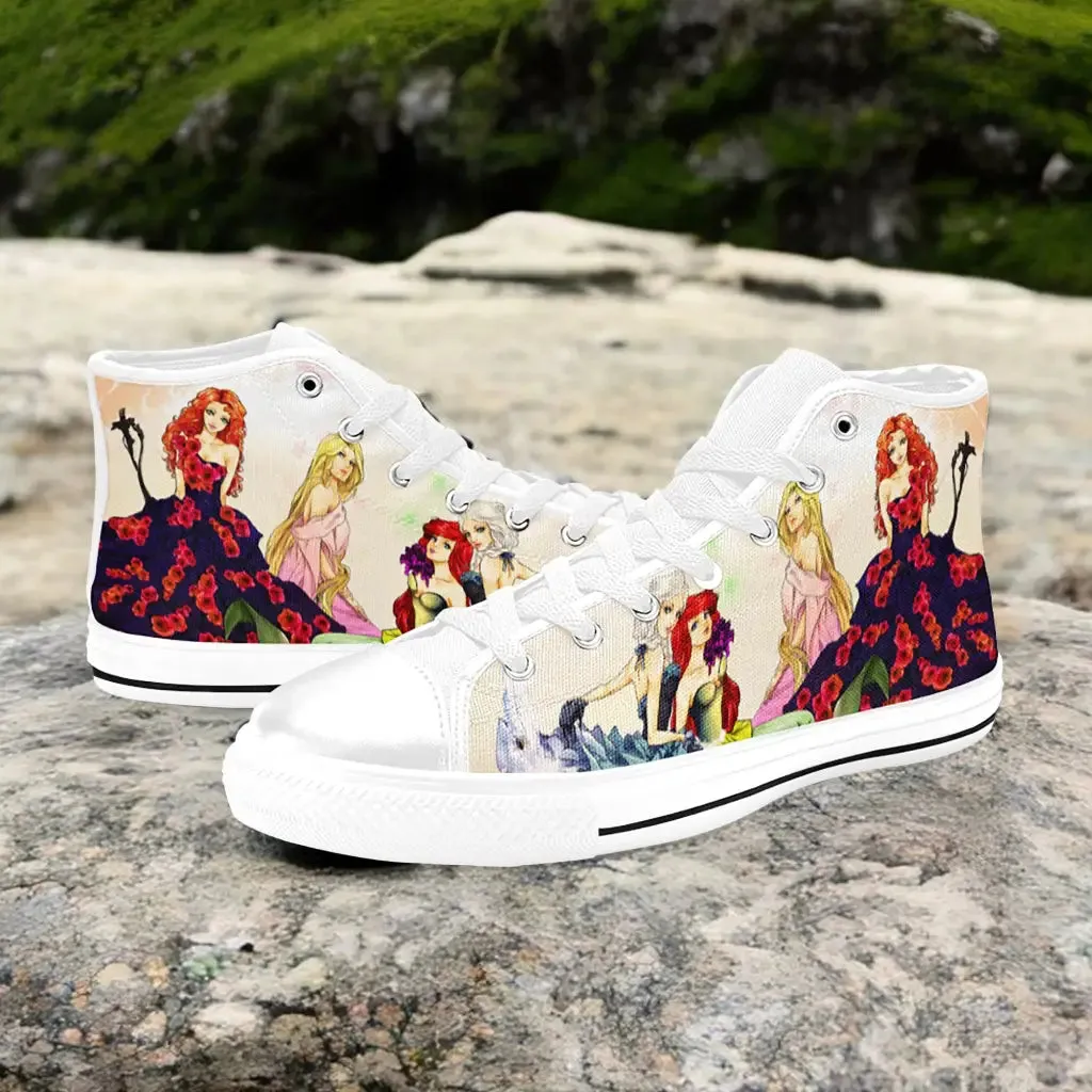 Brave Elsa Ariel Rapunzel Princess Merida Shoes High Top Sneakers for Kids and Adults