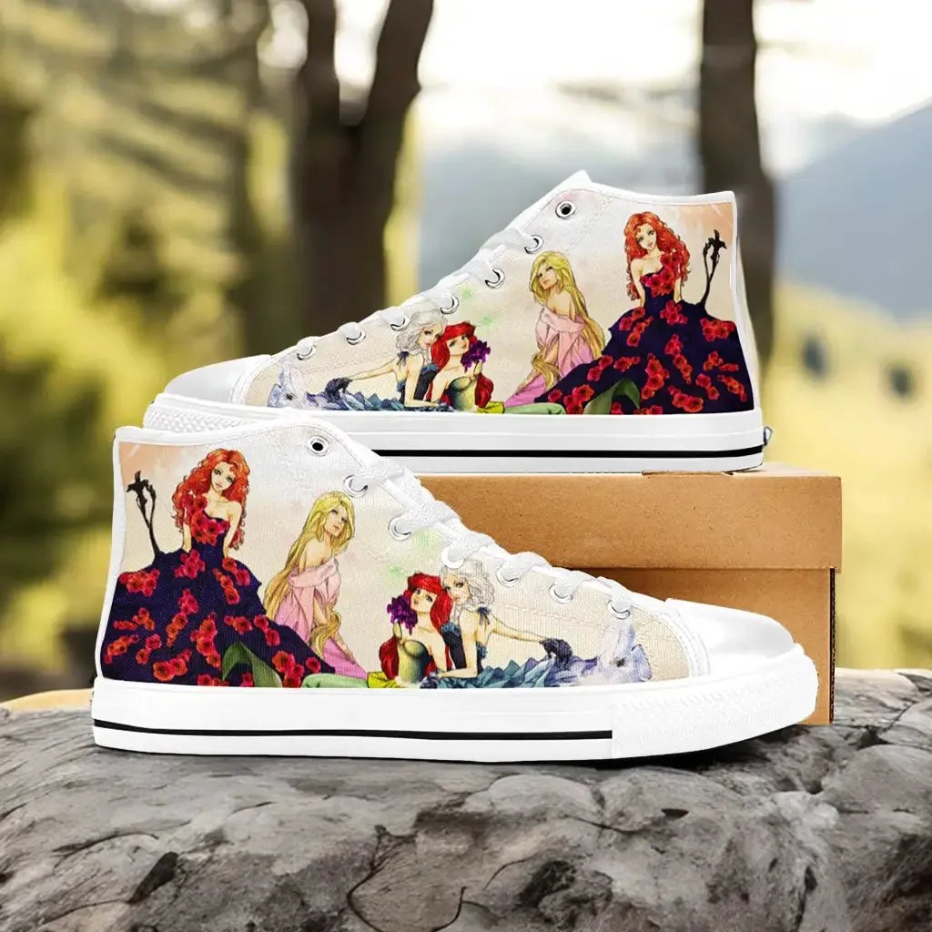 Brave Elsa Ariel Rapunzel Princess Merida Shoes High Top Sneakers for Kids and Adults