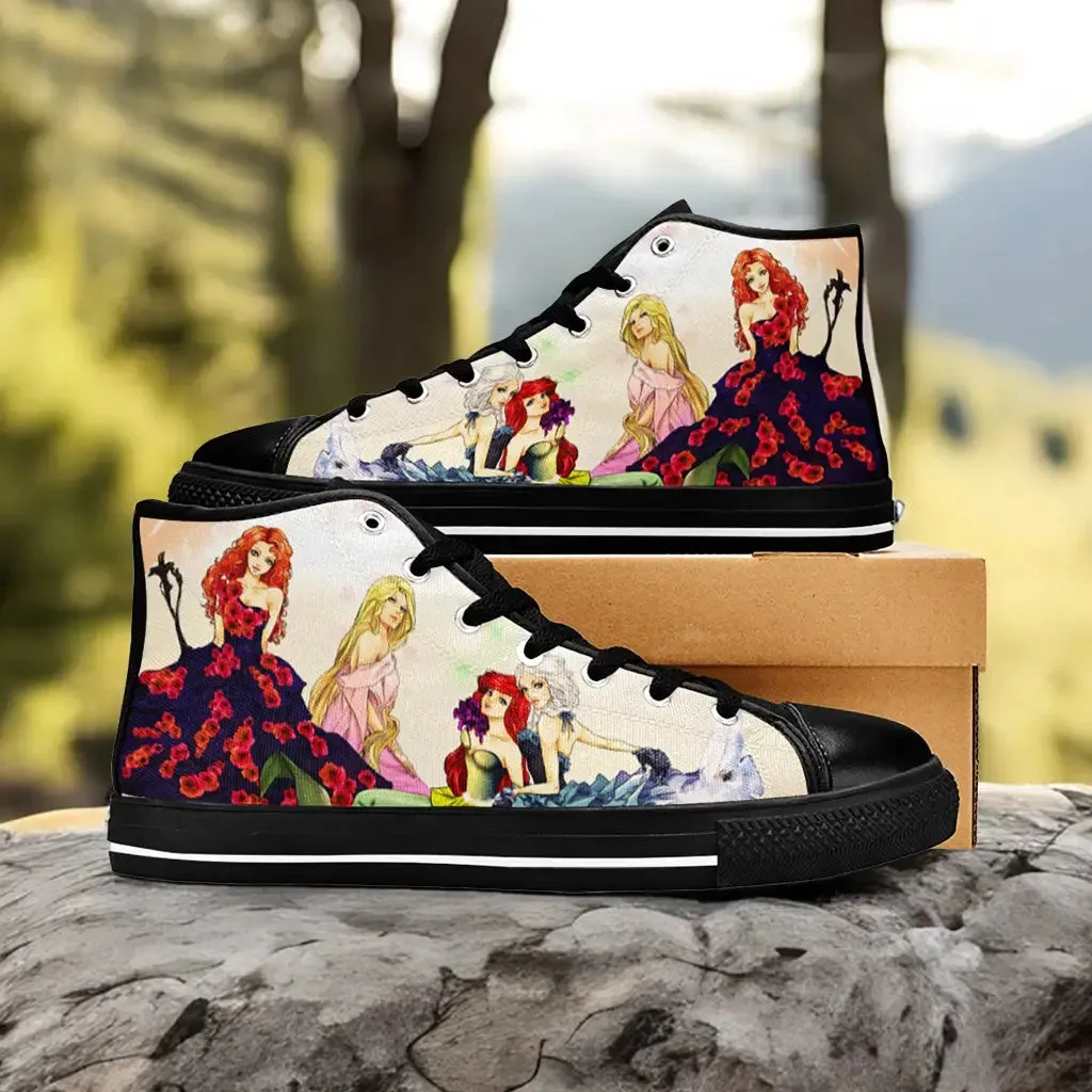 Brave Elsa Ariel Rapunzel Princess Merida Shoes High Top Sneakers for Kids and Adults