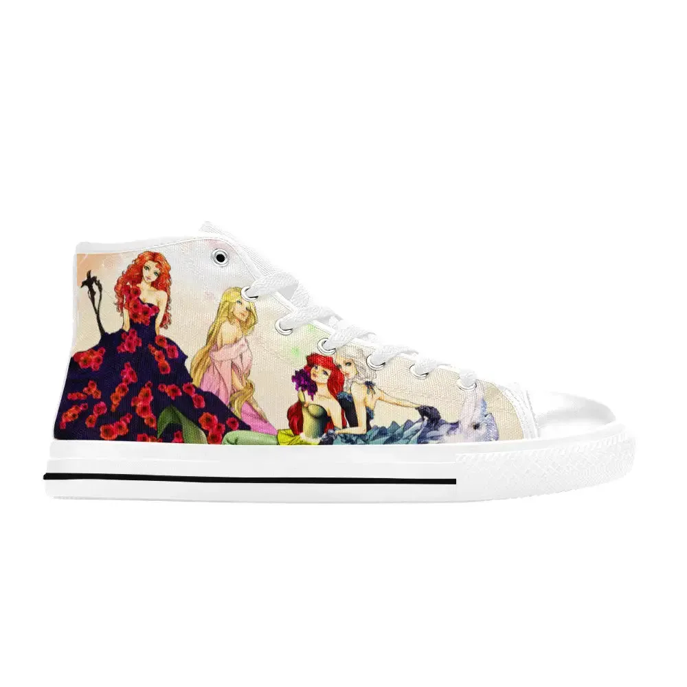 Brave Elsa Ariel Rapunzel Princess Merida Shoes High Top Sneakers for Kids and Adults