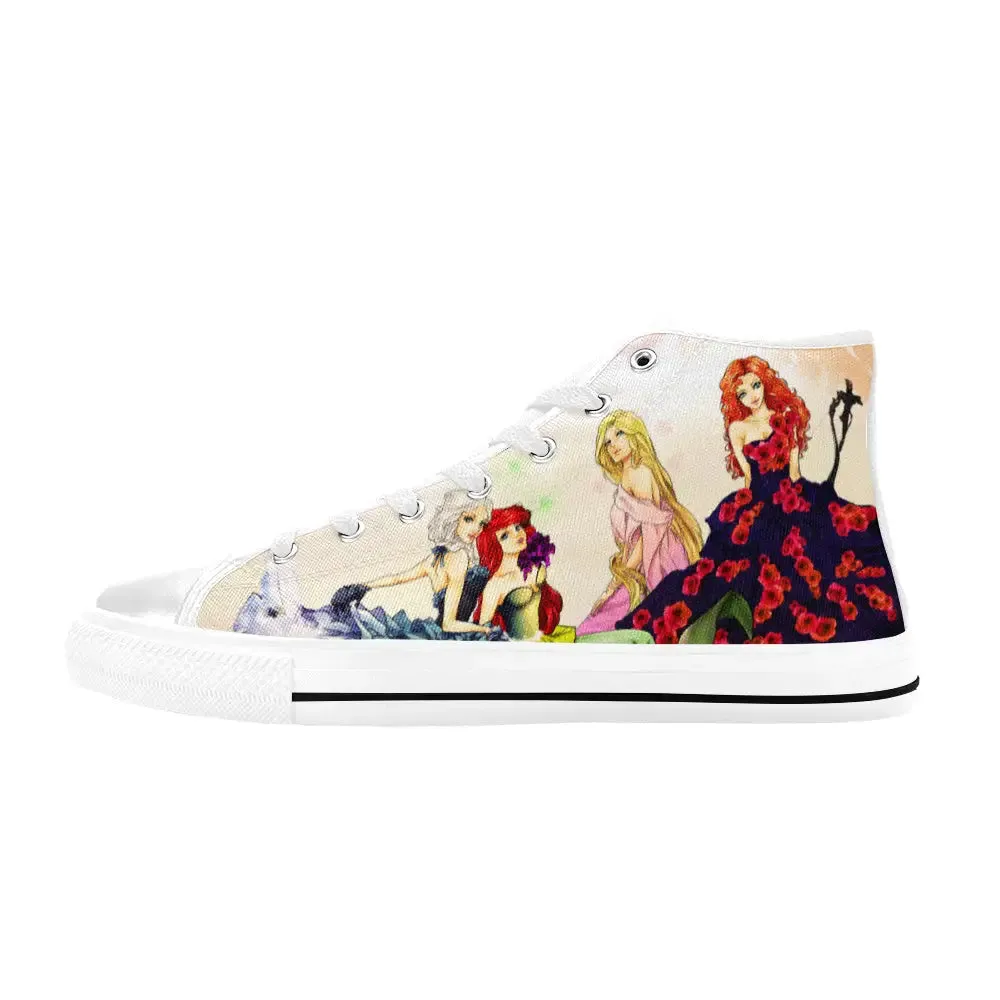 Brave Elsa Ariel Rapunzel Princess Merida Shoes High Top Sneakers for Kids and Adults