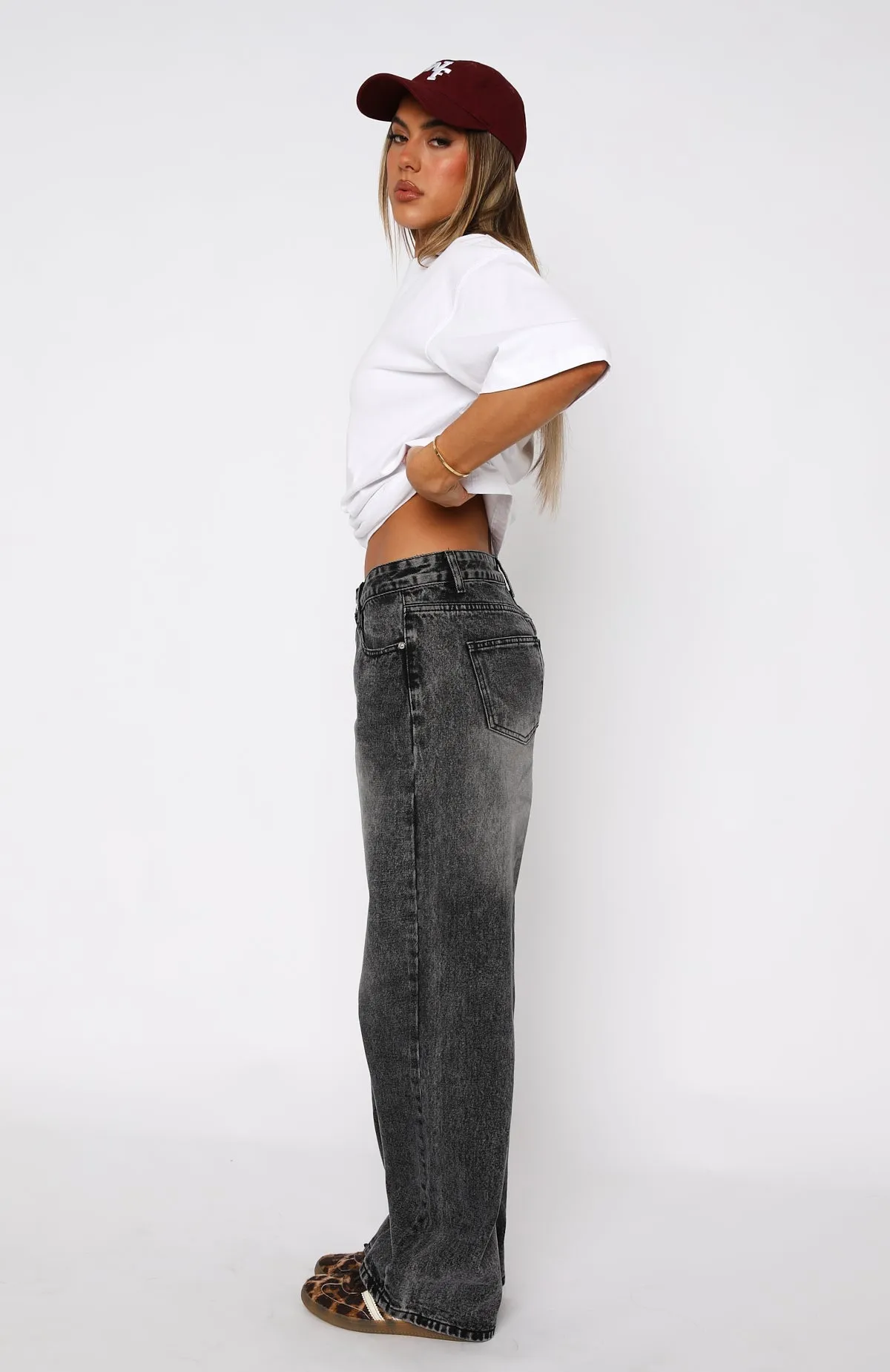 Bring The Style Low Rise Wide Leg Jeans Grey Acid