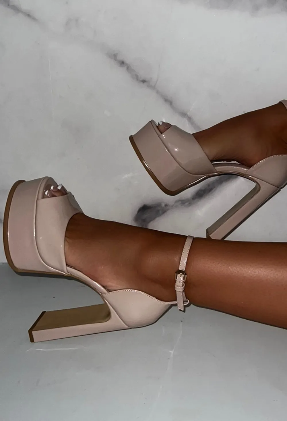 Chic Nights Nude Platform Open Toe Block Heels