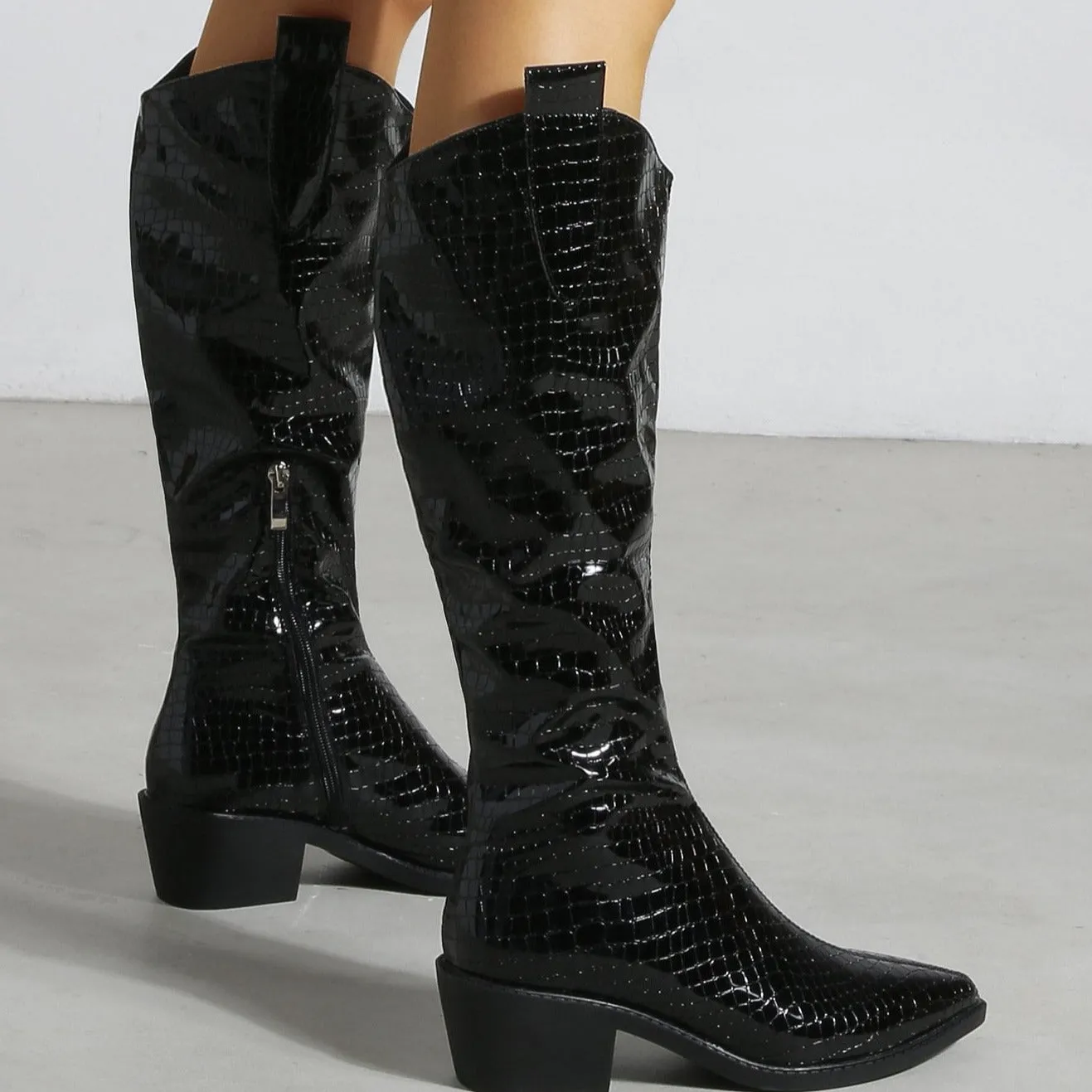 Chunky Heel Pointed Toe Western Boots