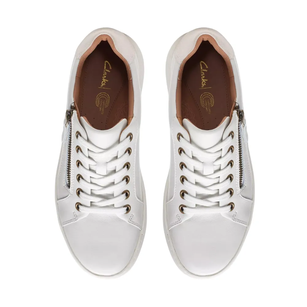 Clarks Nalle Lace White Leather Sneaker (Women's)