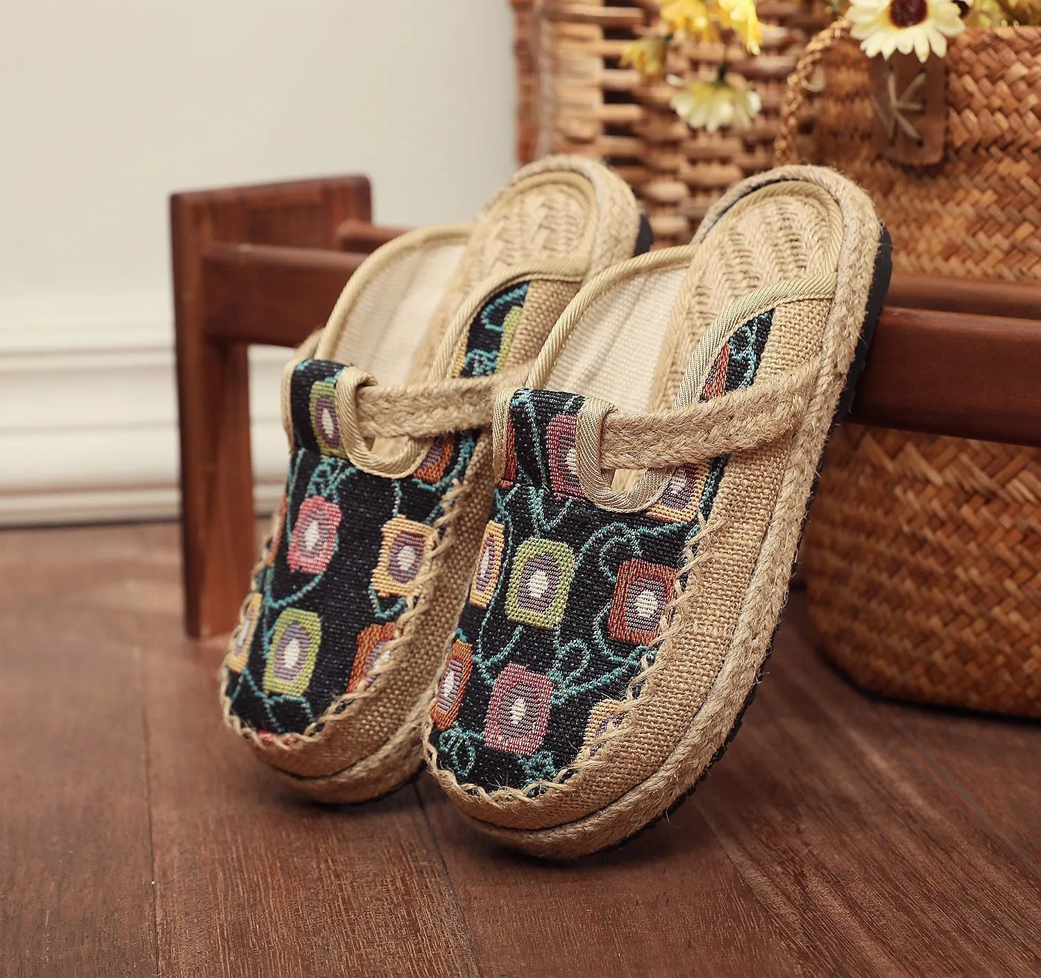 Cloth Shoes Linen Big Head Slippers Flat Heels Cotton Low Top Women's Slippers Shoes