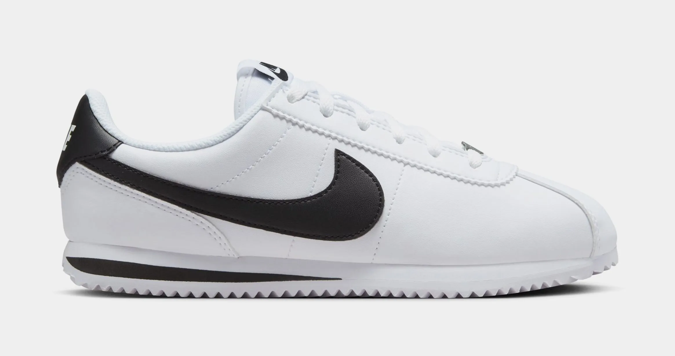 Cortez Leather Grade School Running Shoes (White/Black/White)