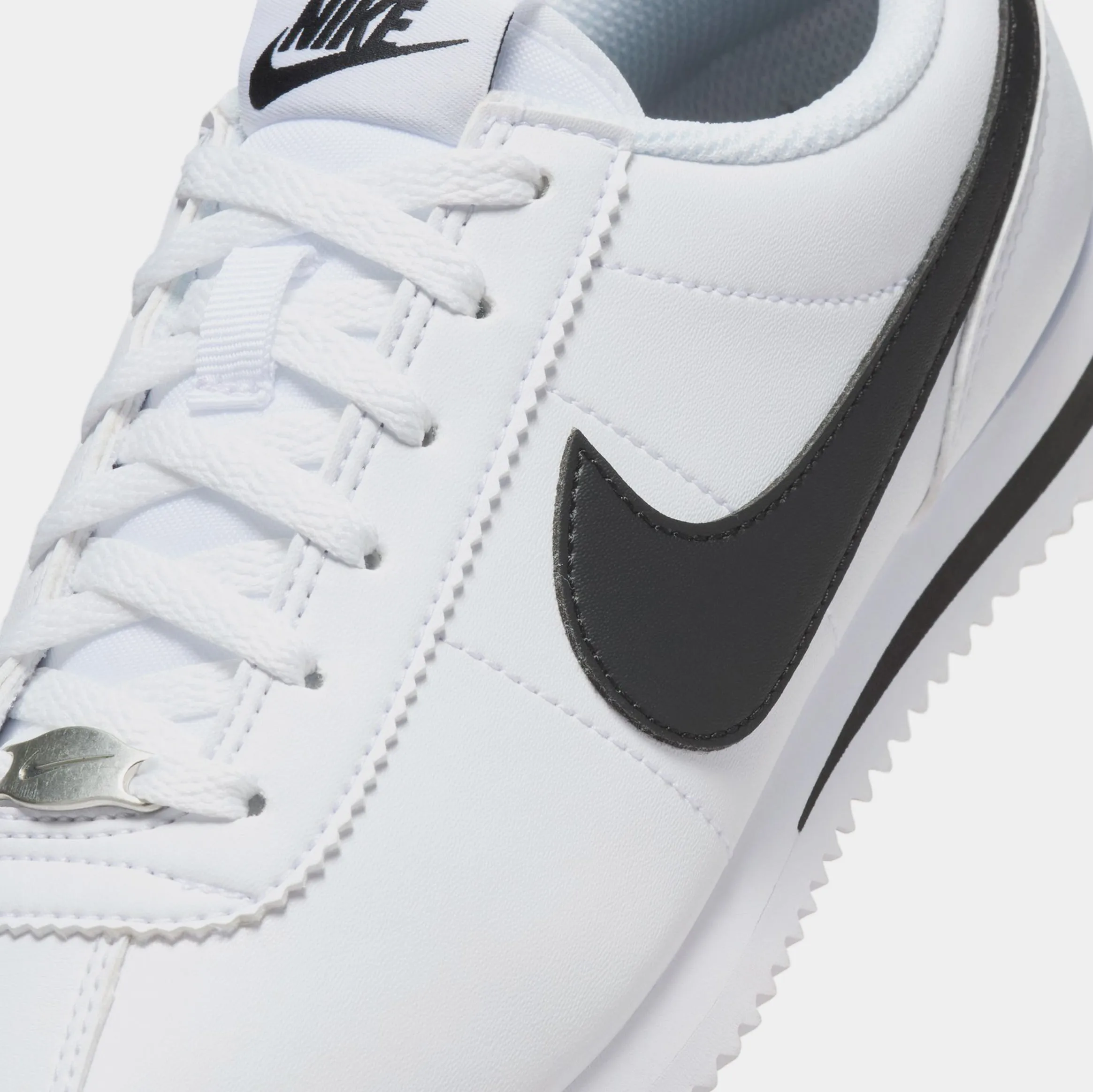 Cortez Leather Grade School Running Shoes (White/Black/White)