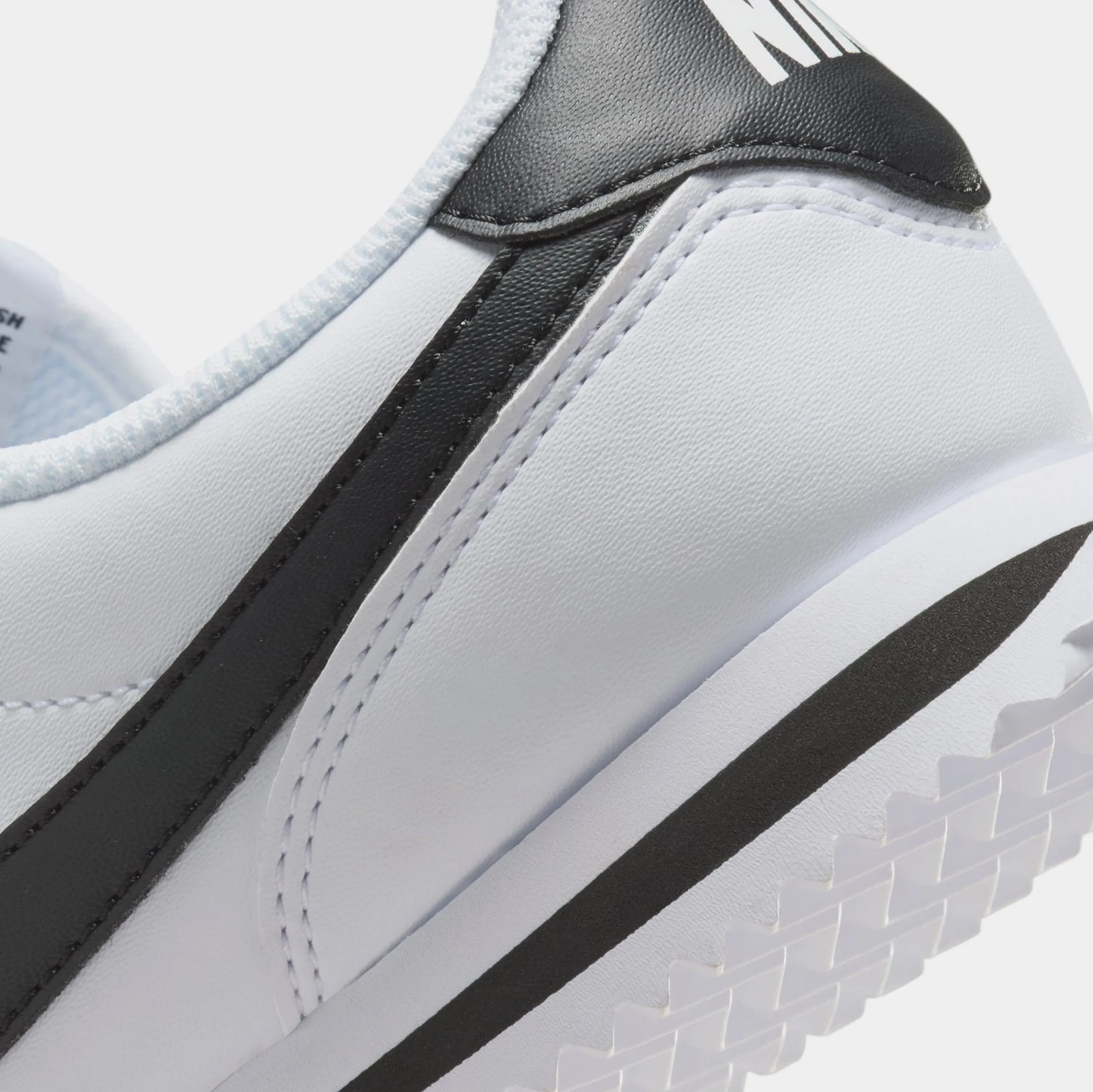 Cortez Leather Grade School Running Shoes (White/Black/White)