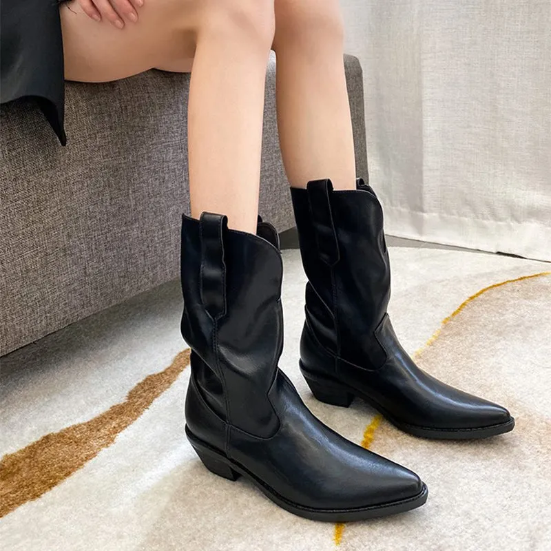 Cowboy Boots for Women Handmade Genuine Leather in Black - High Western Boots