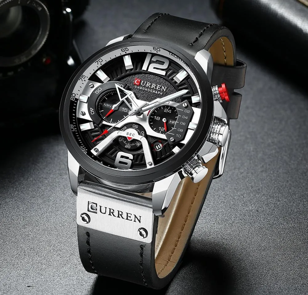 CURREN Military Style Water Resistant Sports Watch Chronograph & Full Calendar with Box