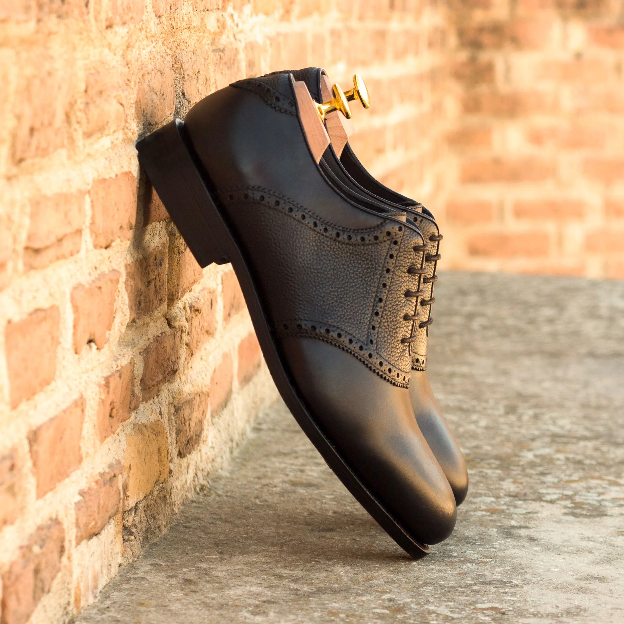 DapperFam Fabrizio in Black Men's Italian Leather & Italian Full Grain Leather Saddle