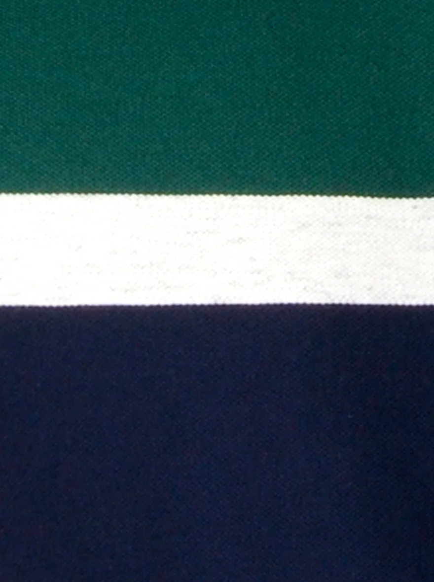 Dark Green & Navy Blue Striped Slim Fit Polo T-shirt | Greenfibre