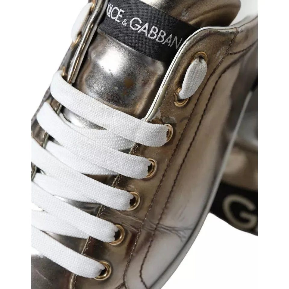 Dolce & Gabbana Bronze Leather Logo Sneaker Portofino Shoes