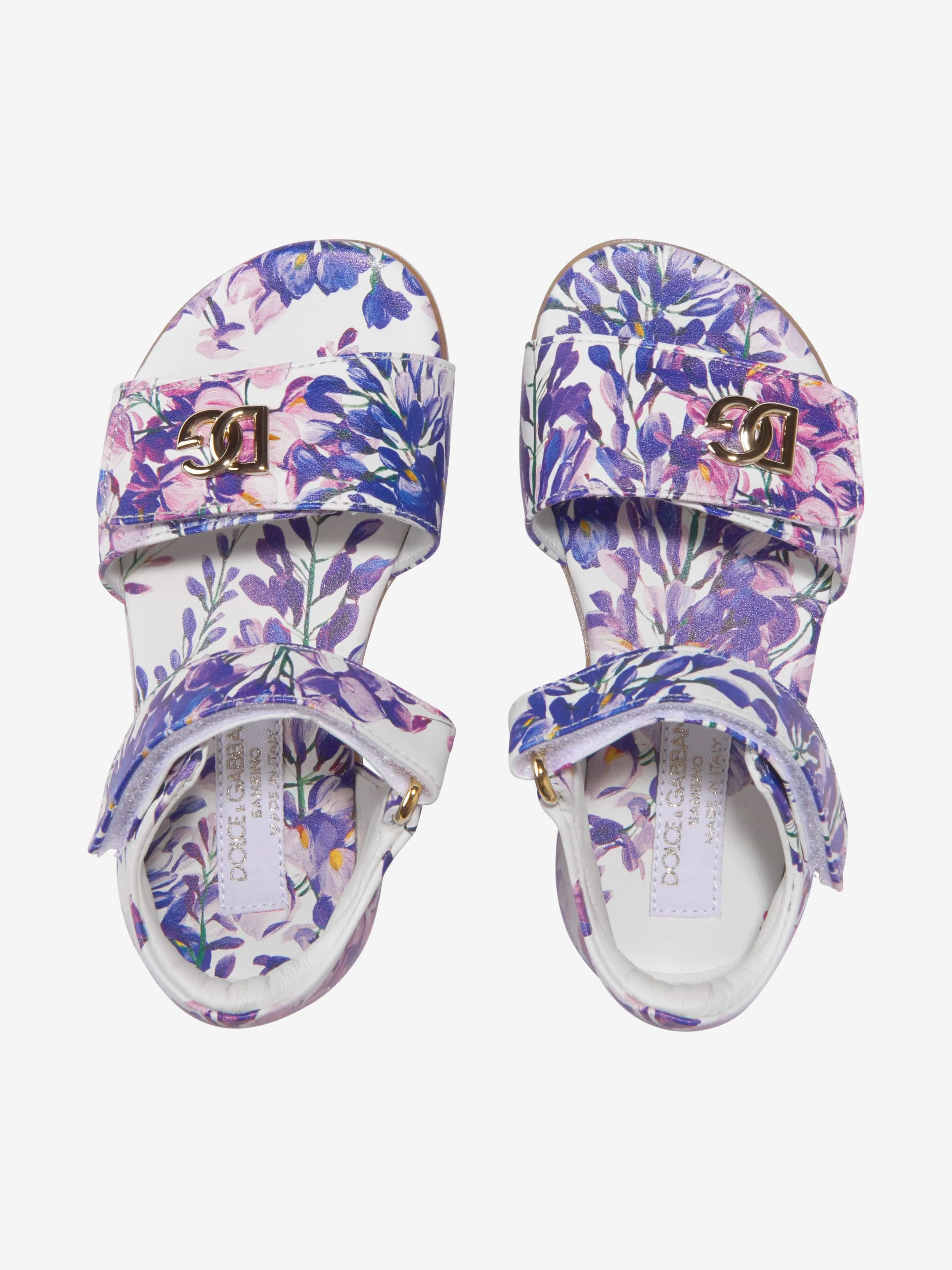 Dolce & Gabbana Girls Leather Wisteria Print Sandals