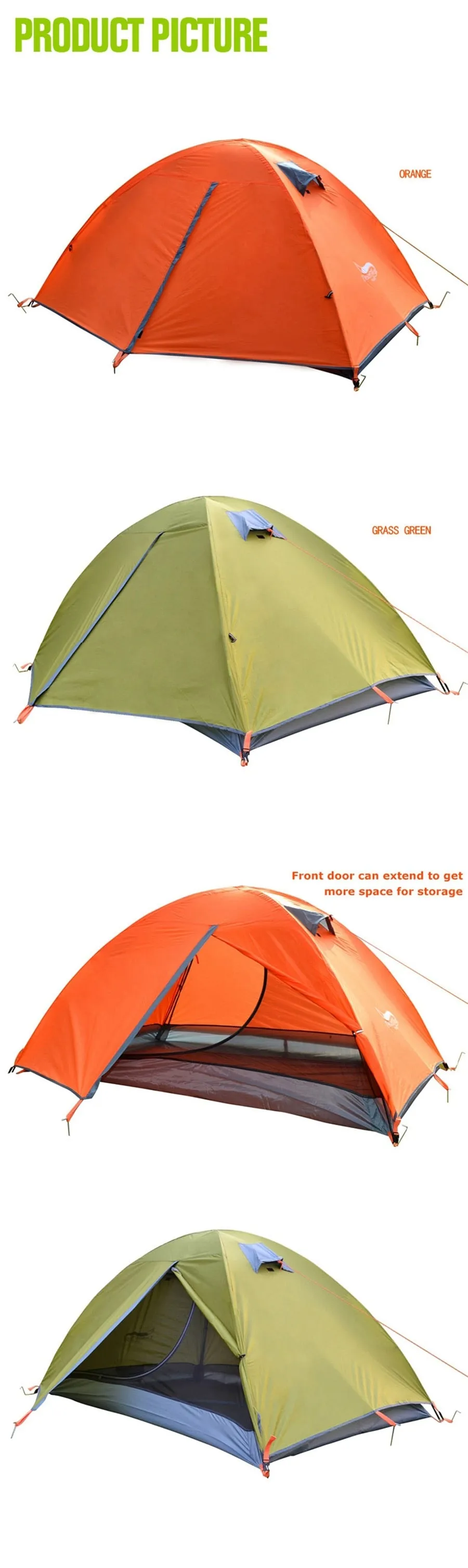 Easy Setup Camping Tent for 2 Person Aluminum Pole Lightweight Breathable