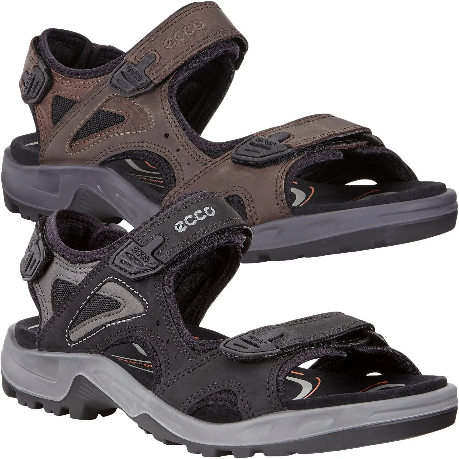 ECCO Mens Offroad Leather Hook & Loop Walking Sandals - Cocoa Brown