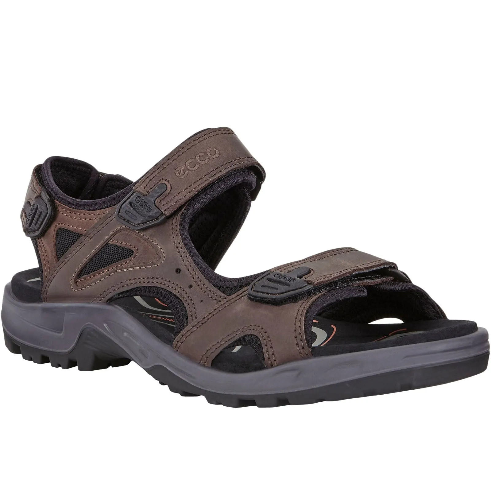 ECCO Mens Offroad Leather Hook & Loop Walking Sandals - Cocoa Brown