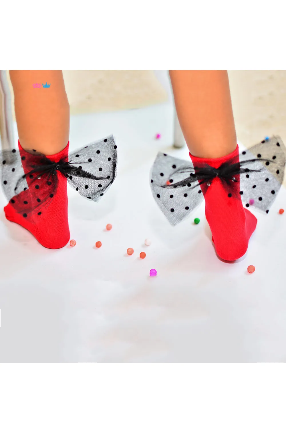 Embellished black bow socks