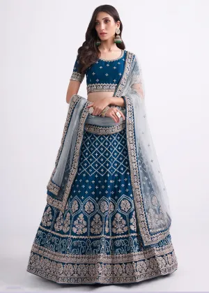 Fabulous Teal Blue Wedding Style Designer Bridal Lehenga Choli