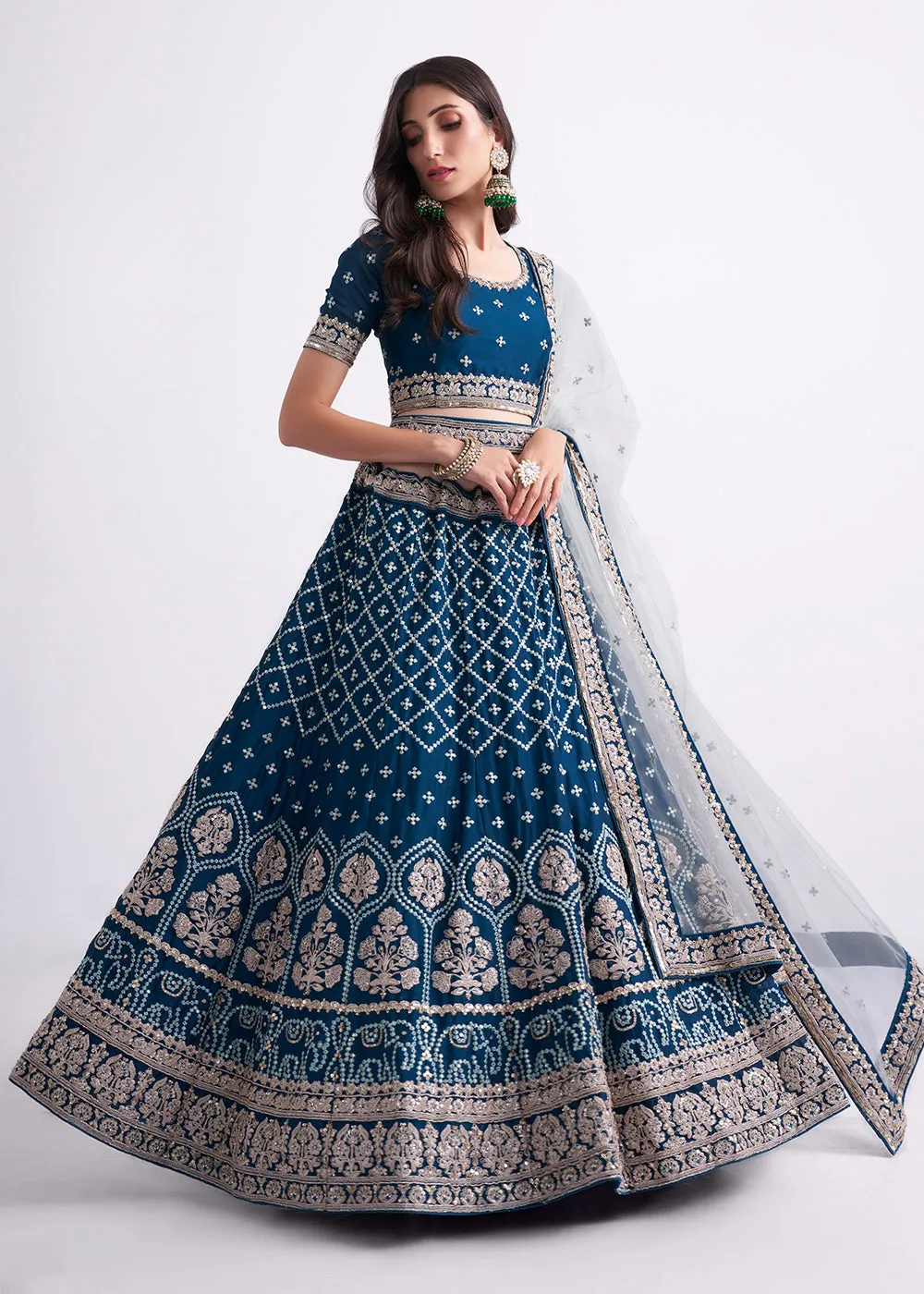 Fabulous Teal Blue Wedding Style Designer Bridal Lehenga Choli