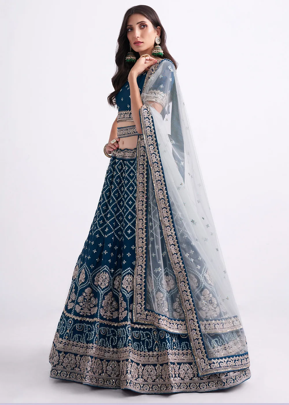 Fabulous Teal Blue Wedding Style Designer Bridal Lehenga Choli