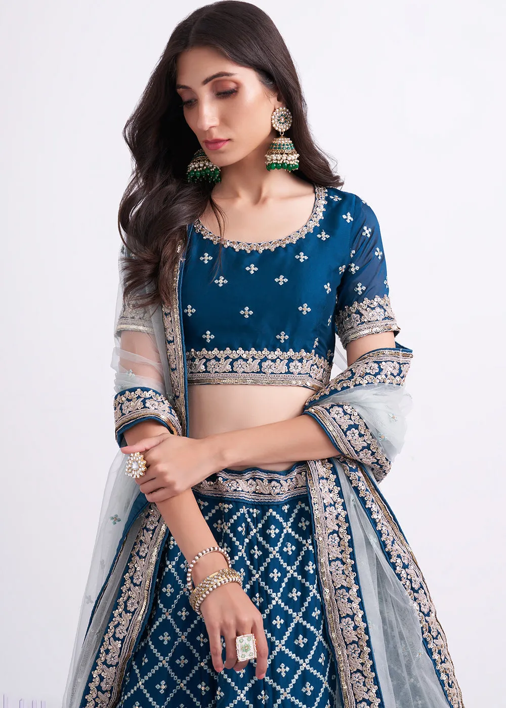 Fabulous Teal Blue Wedding Style Designer Bridal Lehenga Choli