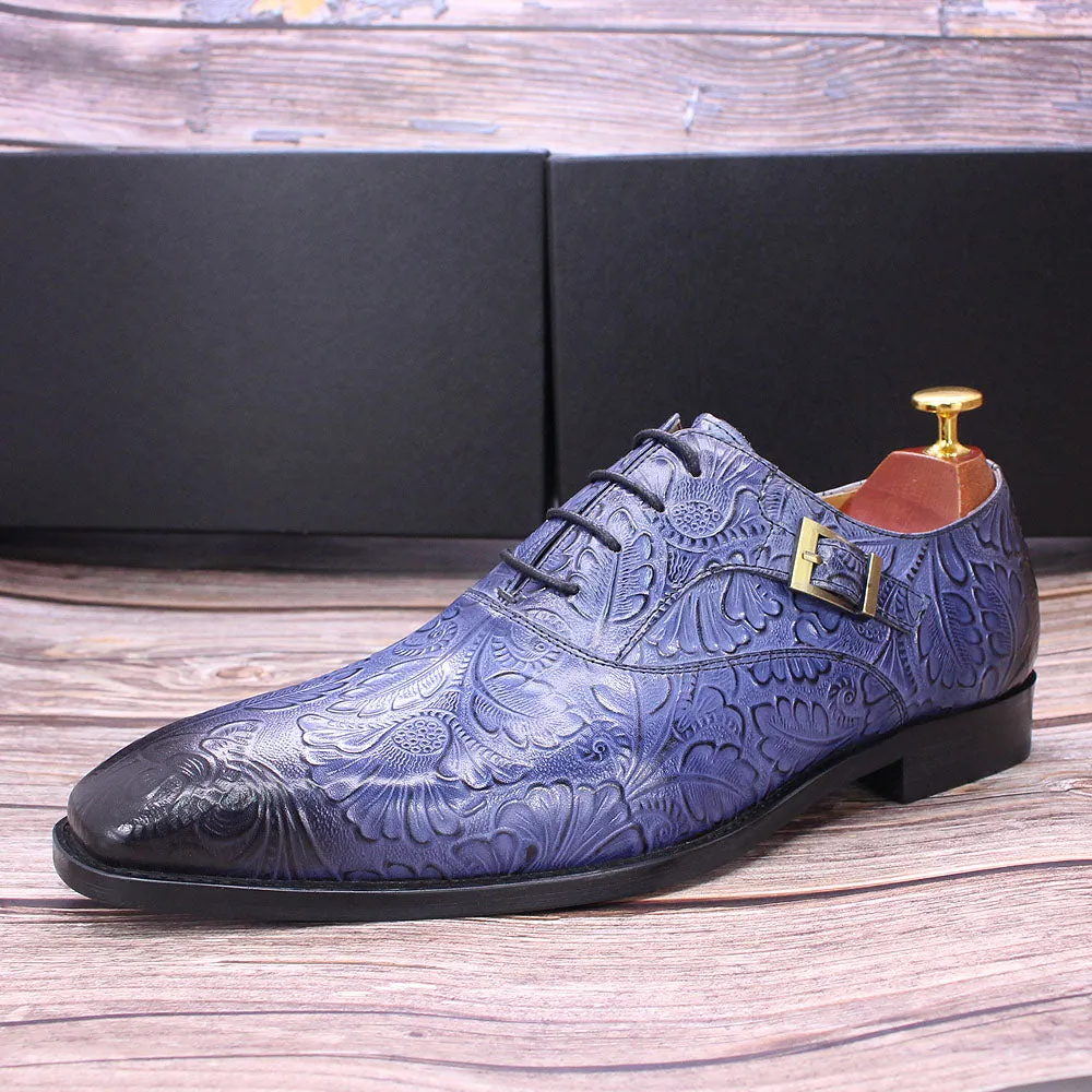 Floral Pattern Leather Oxfords Shoes