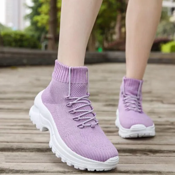 Front Lace-up Fly Knit Sneakers