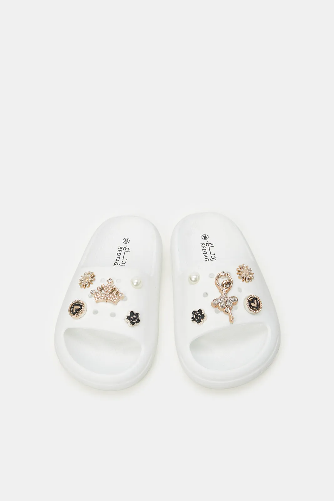 Girls White Embellished Patch Slide