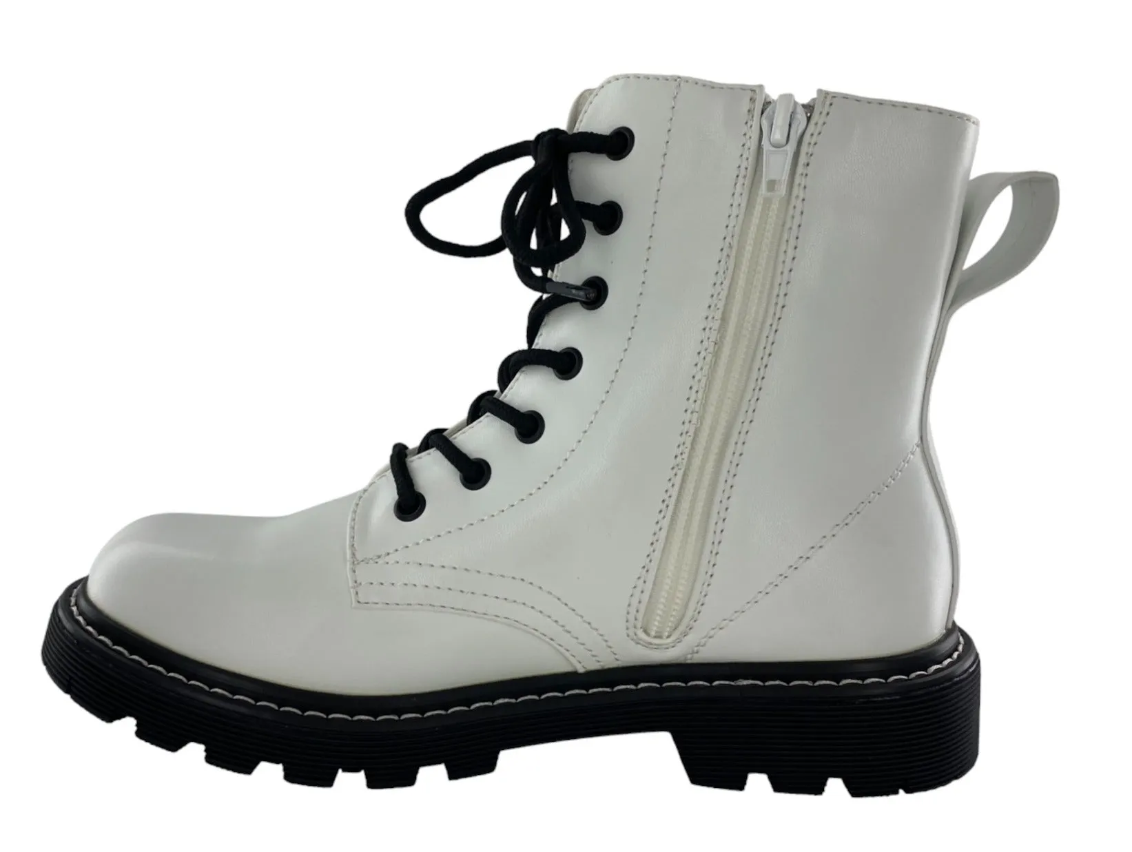 Gotta Flurt Women's Lori White Short Shaft Combat Boot