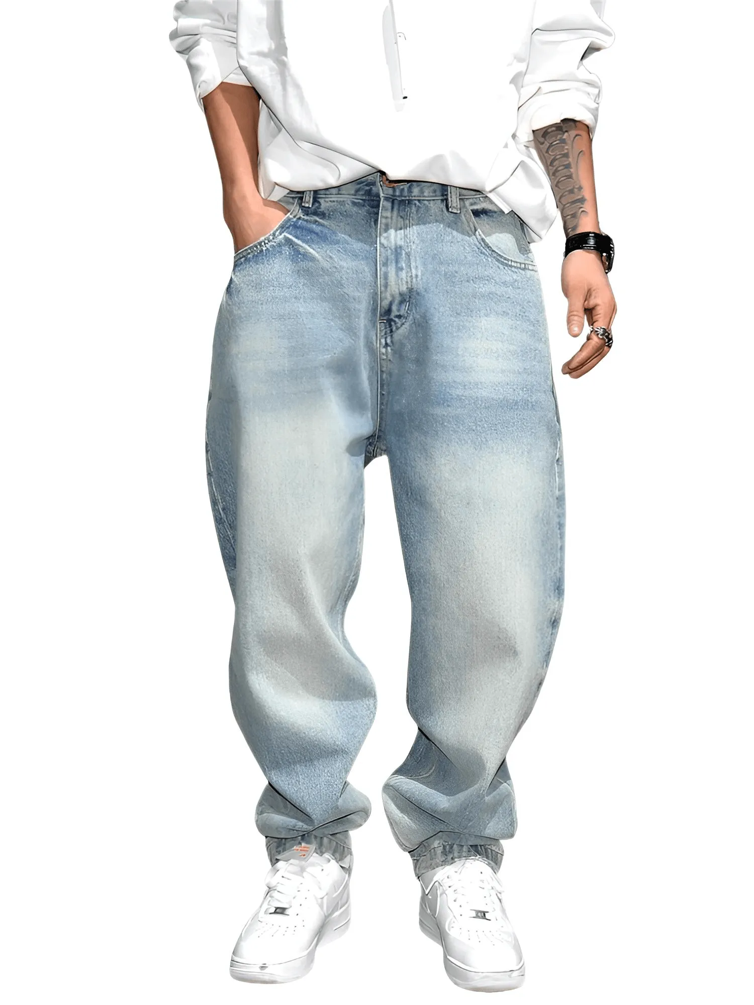 High Quality Vintage Light Blue Baggy Jeans Men's Clothing Fashion Denim Pants Streetwear Skateboard Jeans