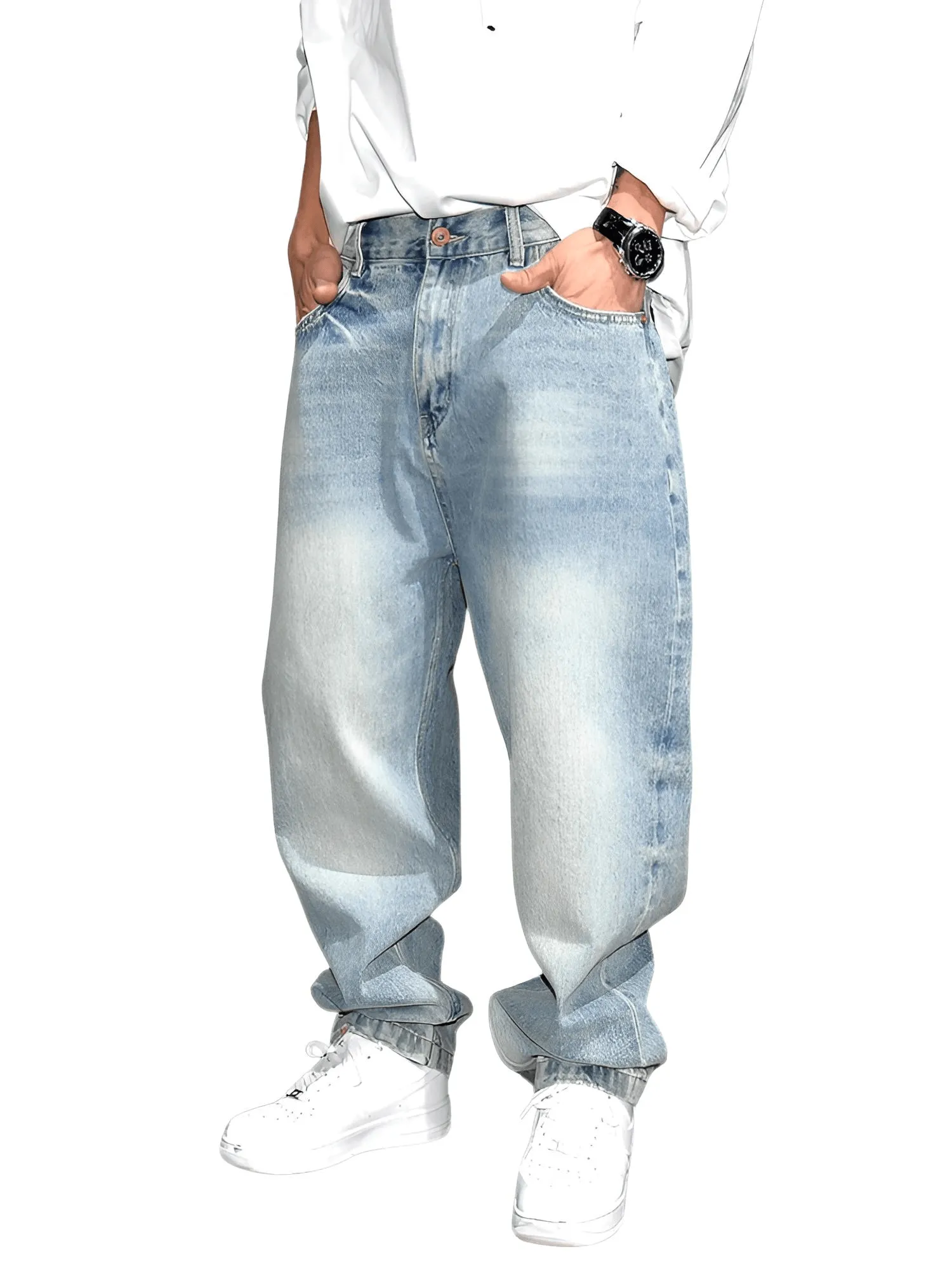 High Quality Vintage Light Blue Baggy Jeans Men's Clothing Fashion Denim Pants Streetwear Skateboard Jeans