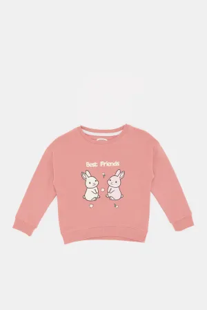 Infant Girls Pink Printed Sweatshirt