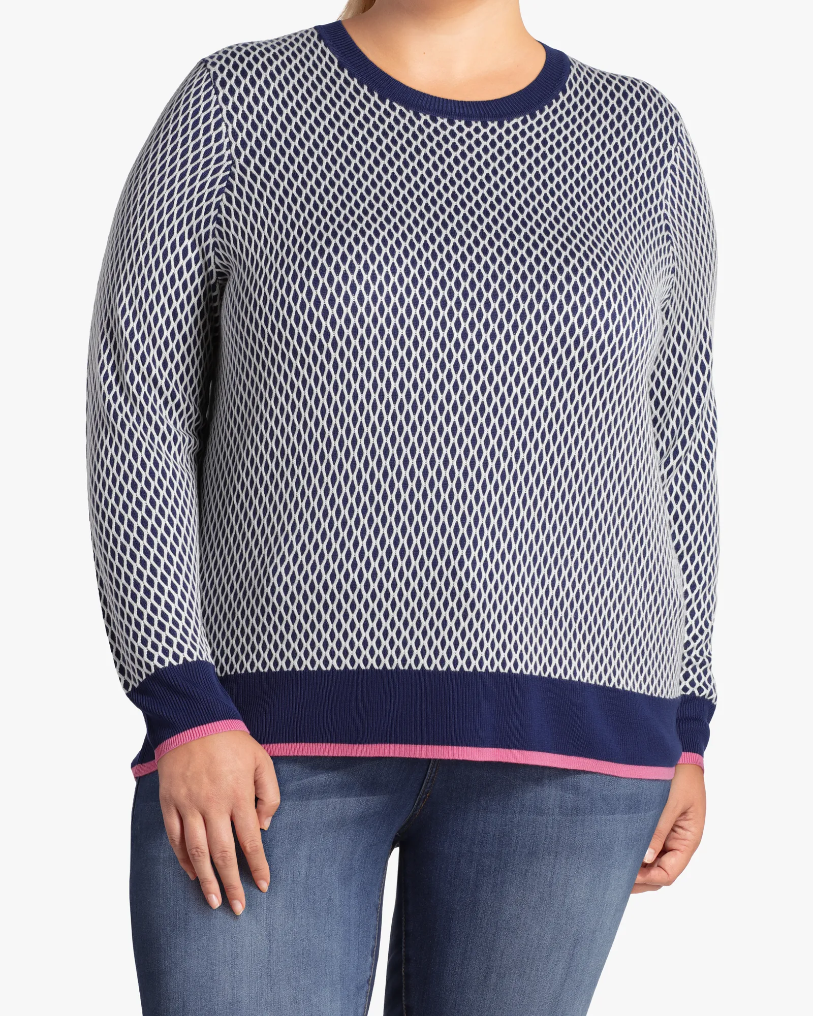 Jane Textured Crewneck Sweater | Navy / White